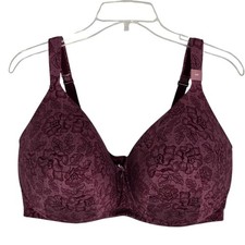 Cacique Modern Collection Lightly Lined Full Coverage Bra Burgundy Floral 42F picture