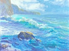 Seeing Turquoise Seas, B. Oliver Original Oil Painting Art, 12x16 picture