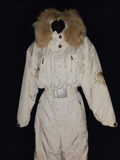 Bogner Ski Jumpsuit  White Embroidered Fur Collar  Women's S picture