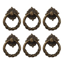 Chris.W 6pcs Vintage Bronze Drop Ring Knobs Pulls Handles for Dresser picture
