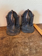 Vintage 1930s Weidlich Brothers Bronze Cast Iron Peacock Bookends picture
