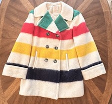 Vintage Hudson’s Bay Company 100% Wool Women’s Striped Coat Made In Canada picture