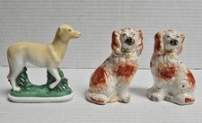 Three Antique 19th C Staffordshire Pair Russet Spaniel Dogs & Whippet/Greyhound picture