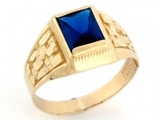 10k Solid Gold Simulated Sapphire September Birthstone Nugget Ring picture