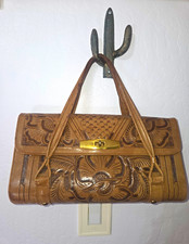 Avelar Vintage 1960s Brown Tooled Leather Western Handbag Floral Design picture