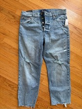 Gap Jeans Cheeky Straight High Rise Women's Size 31S Distressed Raw Hems NEW picture