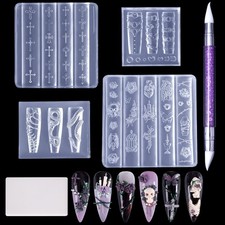 Laza 4pcs Gothic Silicone Nail Art Molds 3D Skull Rose Shaped Nail Molds picture