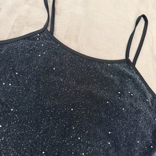 Shein Curve Bodysuit Womens 4XL Black Glitter Spaghetti Strap High Leg Plus Size picture