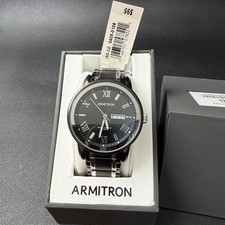 MSRP $95 Armitron Men's 20/4935TB Black/Silver Tone Bracelet Watch New Battery picture