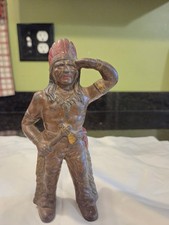 Antique Hubley Cast Iron Still Penny Bank 1128 Indian Chief Tomahawk Toy 1920s picture