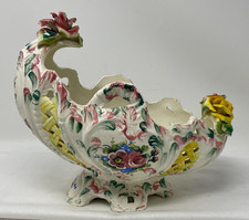 VINTAGE CAPADIMONTE STYLE ITALY CERAMIC FRUIT BOWL VASE ROSES HAND PAINTED picture
