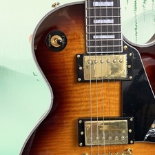 USA Shipment Custom LP Brown Flame Top Solid Body Electric Guitar HH Pickups picture