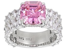 BELLA LUCE(R) PINK & WHITE DIAMOND SIMULANTS RHODIUM OVER SILVER ASSCHER CUT SZ7 picture