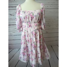 Trixxi Floral Mini Dress XL Chiffon Smocked Tiered Ruffle Womens NWT Milkmaid picture