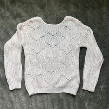 Cream Chevron Knit Sweater with Open Back — Women’s Size M picture