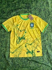 M Nike Brazil CBF Soccer Jersey Shirt White/Yellow/Green Crest Bird Graphic picture