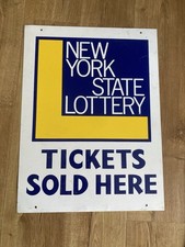 Vintage 1967-1975 Metal New York State Lottery Sign Double Sided Sign 24x18 picture