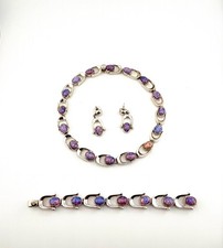 Taxco Mexico 925 Sterling Silver Opal Necklace Bracelet Earrings Set - 142g picture