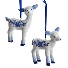 New Set Of 2 Delft Blue Porcelain Baby Deer Ornaments J7791  picture