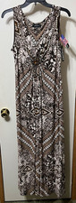 R&M Richards Maxi Dress Size 12 Brown/White/Black Floral V-Neck Sleeveless picture