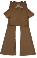 Joy Lab HighWaisted Ribbed Wide Bottom Legging Crop Top Activewear Set Caramel M picture