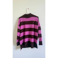 LOFT Striped Mock Neck Sweater Women's Medium Pink Brown Oversized NWT picture