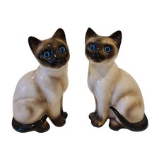 Vtg Pair of Vintage Enesco Ceramic Siamese Cat Figures 6 3/4