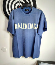 Balenciaga Blue Tape Logo Graphic Print Crew Neck T-Shirt Men's Size S picture