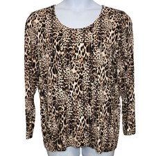 Chico's Womens Leopard Print Long Sleeve Top Sz 3 XL Maximalist Mob Wife Stretch picture