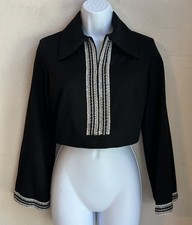 Vintage 1970s Lady Blair Cropped Jacket Top M L Black Silver Metallic Boxy  picture