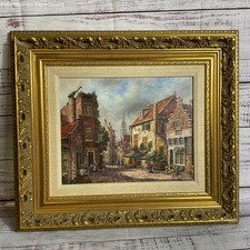 Signed VTG/ANTIQUE HERMANN Dutch Scene Oil Painting on Wood-FRAMED 16.25 X 18.75 picture