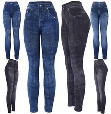 Women's Stretchy High Waist Denim Print Fake Jean Look Leggings picture
