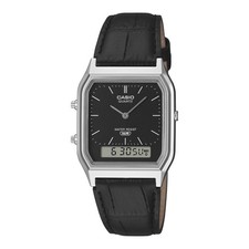 Casio AQ230EL-1A Vintage Analog Digital Watch Black Dial Black Leather Band New picture