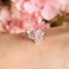 4.20 Ct Cushion Cut Natural Pink Sapphire Diamond Wedding Ring 14K White Gold picture