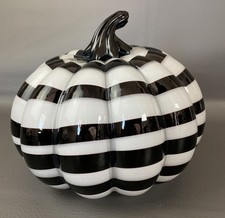 Christian Siriano Hand Blown Art Glass Pumpkin White Black Stripe Swirl 8”x7” picture