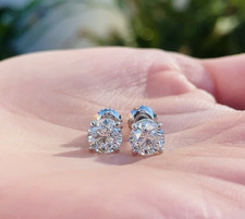 2 CT ROUND CUT VVS1/D LAB CREATED STUD EARRINGS 14K WHITE GOLD 7MM SCREW BACK picture