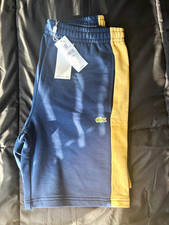 Lacoste Men's Blue/Beige Colorblock Fleece Shorts Drawstring Elastic M picture
