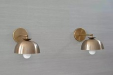 Pair Mid-Century wall Sconce Raw Brass Lamp Focus Fixture Antique Rustic picture