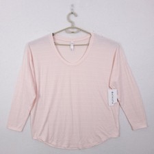 Athleta Top Shirt Stratus Striped Top Women XLT Pink Long Sleeve Scoop Neck Tee picture