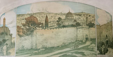 ABEL PANN   LITHOGRAPH  JERUSALEM OLD CITY VIEW   TRIPTYCH   1918  FIRST EDITION picture