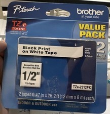 2 Pack Brother Genuine P-Touch, TZe-231 Tape TZE2312PK Black Print White Tape US picture