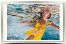 Underwater Swimmer Woman Swimming Blue Screen Numbered Print Original Painting picture