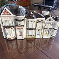 Vintage Otagiri  Victorian House Shaped 3pc Lidded Canister Set Japan1980 picture
