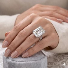 RARE 15.35 Ct Emerald Cut White Diamond Solitaire Ring 925 Sterling Silver picture