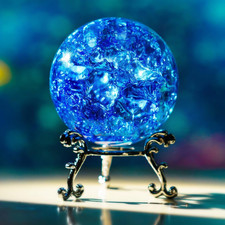 60Mm Ice Cracked Crystal Ball Paperweight Blue Glass Ball with Stand picture