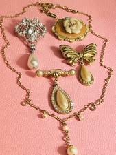 Vintage 1928 Jewelry Lot Necklace Brooches Romantic Victorian  picture