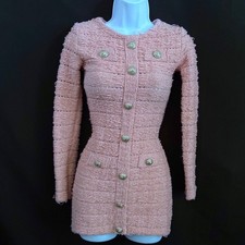Balmain Knit Dress Pink Button Boucle Bodycon Pastel Academia Legally Blonde Fem picture