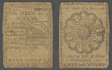 1/6 Dollar 2/17/ 1776, Fr. CC-19, Ben Franklin Design Continental Currency picture
