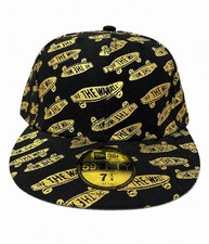 Vans X New era 56Fifty Fitted hat black And Gold “off The Wall” Size 7 1/4 picture