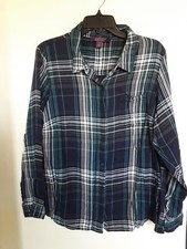 Gloria Vanderbilt Plaid Cotton Viscose Blend Button Down Shirt Women's XL picture